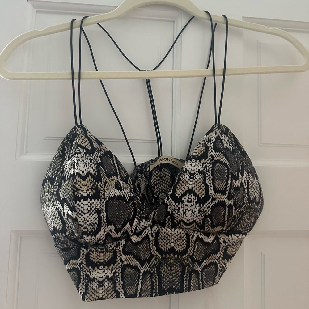 Women’s Leopard Monaco V Neck Strappy Cropped Going out Top